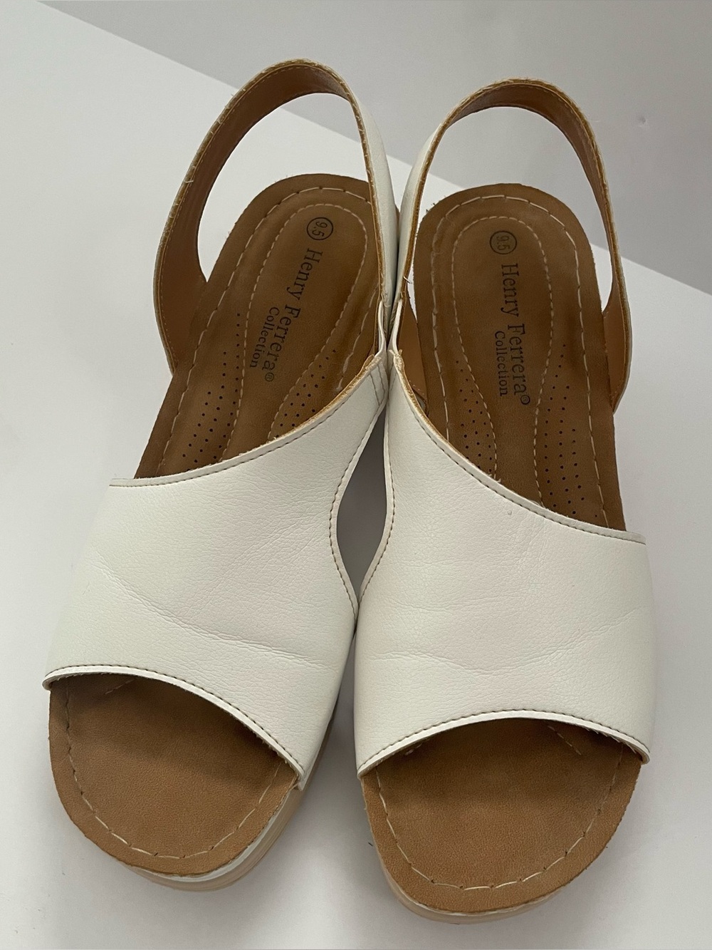 Henry Ferrera White Open-Toe Slingback Sandals Size 9.5